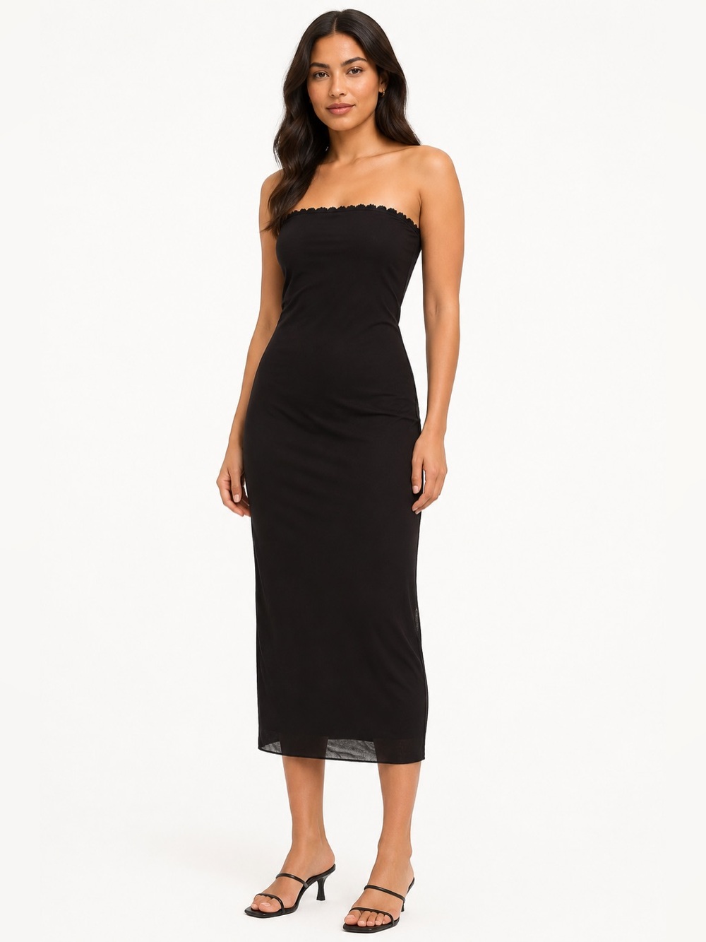 Noisy May Strapless Tube Midi Dress Black & Red